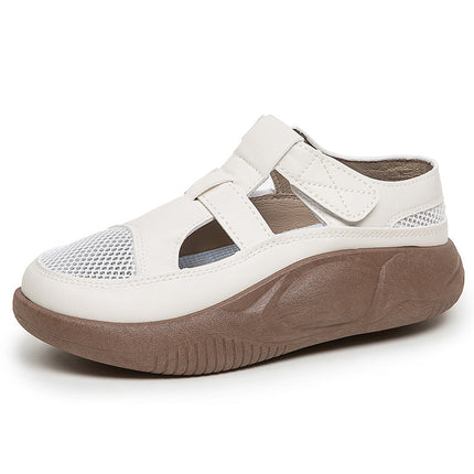 2026 Summer New Versatile White Shoes for Women, Hollow Anti-Slip Velcro Casual Shoes, Breathable Mesh Thick-Soled Sandals