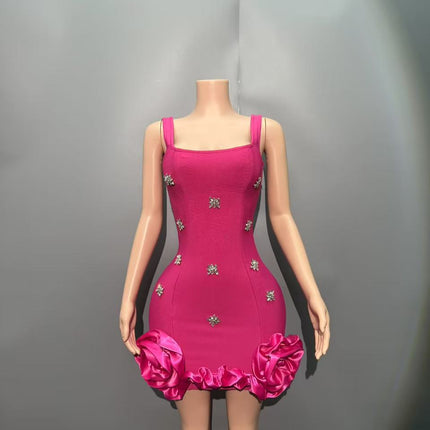 European and American New Summer Sling Nail Drill Hip Evening Dress Sexy Slim Niche Design Sense Bandage dress