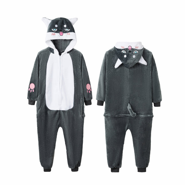 2025 New Flannel Mixed Wholesale Animal Cartoon One-Piece Pajamas Tom Cat Toilet Version Warm Home Clothes