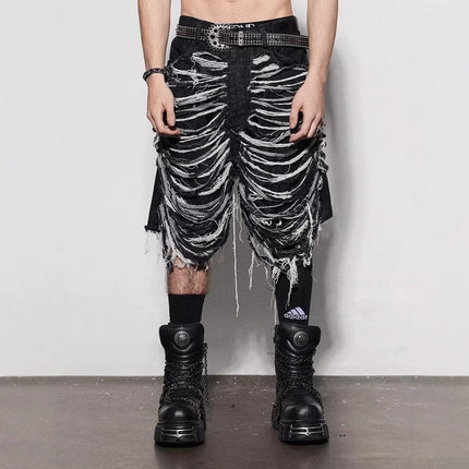Cross-border European and American High Street Knife Cutting Destruction Design Sense Denim Shorts Men's Street Heavy Industry Straight-leg Wide-leg Five-point Pants