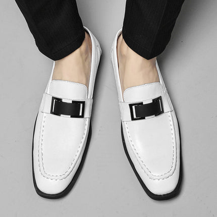 Men's Shoes Spring and Summer Low-Cut Slip-On Shoes Cowhide Metal Leather Shoes Work Versatile Loafers Business Casual Shoes