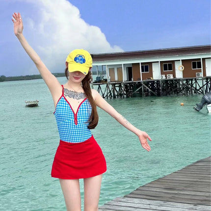 Summer One-Piece Sports Diving Swimsuit for Vacation Hot Spring Seaside High-End Two-Piece Sexy Backless Swimsuit