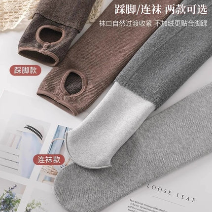 Vertical Striped Leggings for Women, High-Waisted Slimming Pantyhose, Fleece-Lined, Thickened, Warm, Suitable for Outerwear, Gray-Black Base Cotton Pantyhose