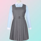 Gray (dress) + women's contrasting peak collar long-sleeved shirt + belt / XS