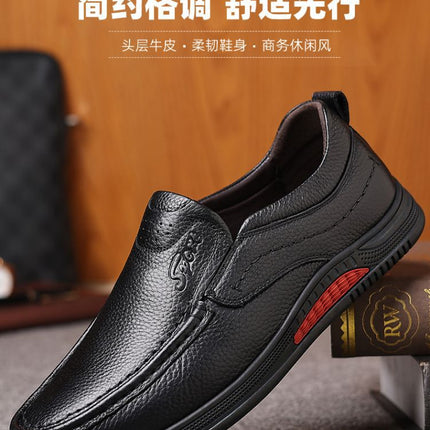 Men's First Layer Cowhide Shoes Spring Genuine Leather Men's Casual Shoes Slip-on Middle-aged Non-slip Soft Bottom Dad's Car-driving Shoes
