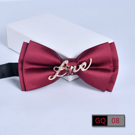 Bow tie men's formal business wine red monochrome plain diamond double flat groom wedding festive new style