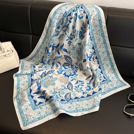 New Style Square Scarf Small Silk Satin Imitation Silk Women Flower and Bird Printed Beautiful Silk Scarf Thin Small Square Scarf Scarf Scarf