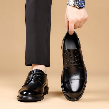 2026 Spring Breathable Casual Derby Shoes Men's Business Formal Leather Shoes Men's Genuine Leather British Style Three-Panel Men's Shoes