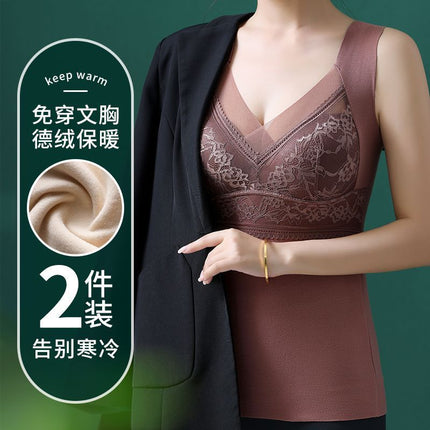 Cross-Border Popular Wearable Thermal Vest Autumn and Winter Body-Shaping Bottoming Women's Tops Without Bra Lace Beautiful Back