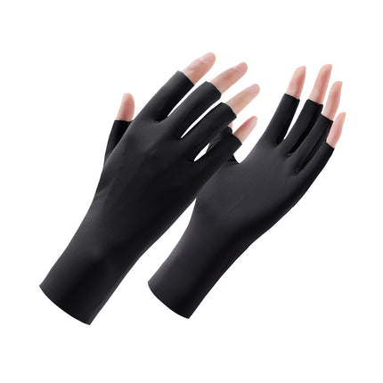 Sunscreen Gloves Women's Summer Thin UV-resistant Half-finger Outdoor Electric Bike Breathable Ice Silk Nail Gloves Women