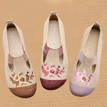 2023 Summer new old Beijing cloth shoes women's casual breathable middle-aged mother ethnic embroidered shoes wholesale