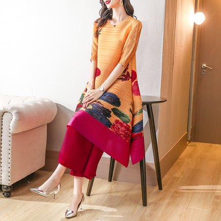 Magic Skirt Miyake 2025 Pleated New Style Goddess Chic Printed Plus Size Slimming Retro Spring Skirt Dress for Women