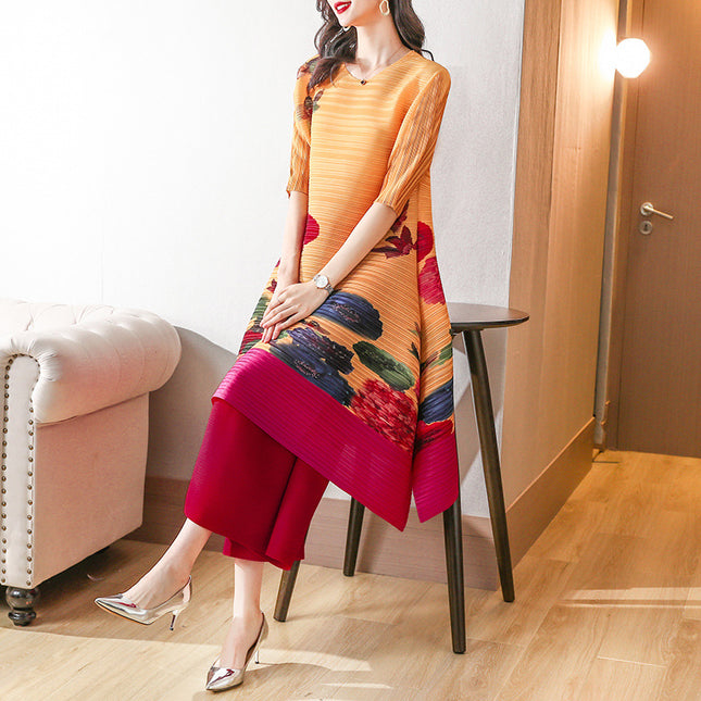 Magic Skirt Miyake 2025 Pleated New Style Goddess Chic Printed Plus Size Slimming Retro Spring Skirt Dress for Women