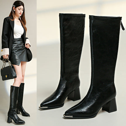 Over-The-Knee Boots for Women 2025 New European and American Fashion Elegant Fashion Boots Thick Heel High Heel Straight Knight Boots Trendy