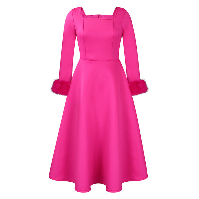 D451 Party Dress Independent Station Winter Elegant Fur Decoration Large Skirt Dress African Dress