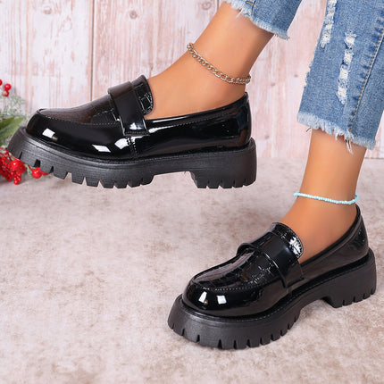 Foreign trade shoes 2024 winter new British style Joker thick bottom round head stone pattern pedal loafers wholesale
