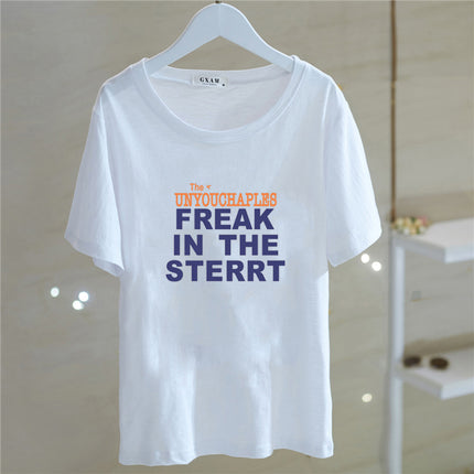 2025 Comfortable Summer New Cotton Short-sleeved T-shirt Women's Korean-style All-match Round Neck Printed Letter Top Base Trendy