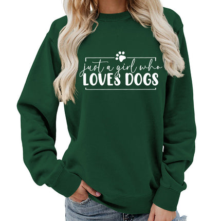 Loves dogs Printed Round Neck Women's Top Sweater Foreign Trade Supply Autumn and Winter Coat Casual Loose European Size Cross