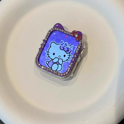 Suitable for AppleWatchS10 diamond kt cat watch case s9 diamond apple case s8/s7 half bag protective case