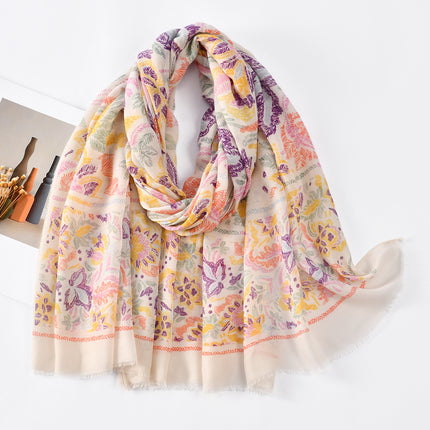 Fresh and Elegant Red Petal Mixed Printed Tassel Gauze Women's Cotton and Linen Scarf Travel Decorative Shawl