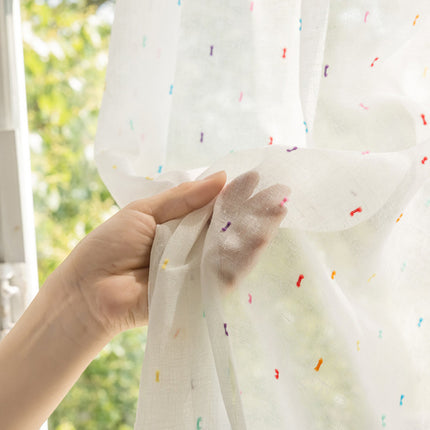 Cream-Colored Chenille Blackout Curtains for Children's Room, Sleeping Beauty Style, with Pom-Pom Design, Custom-Made Finished Product