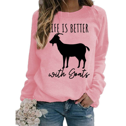 Foreign trade source life is better sheep printed round neck jacket sweater European size ladies coat long sleeve cross-border