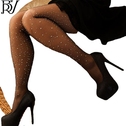 Cross-Border Hot-Selling Pantyhose, Shiny Silver Thread, Non-Snagging, Glossy Black Stockings, Spring Season Leg-Enhancing Magic