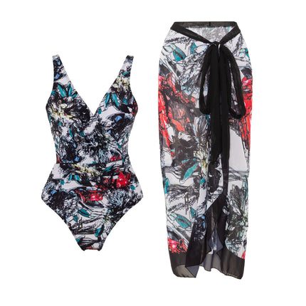2025 new European and American foreign trade one-piece conservative belly backless sexy swimsuit chiffon beach dress cross-border explosions