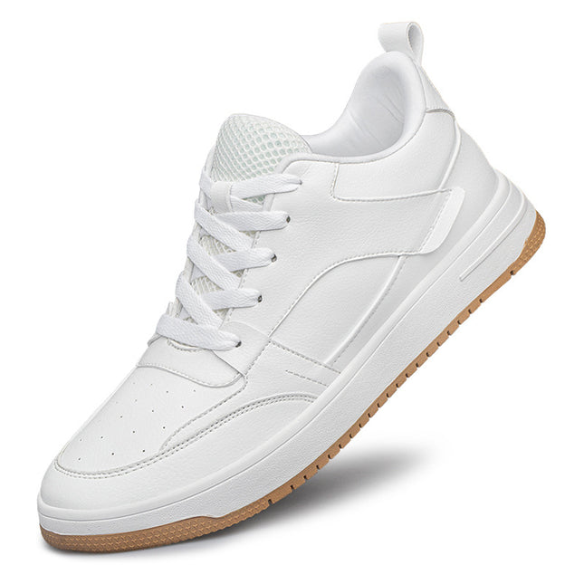 Men's Height 8cm Leather Shoes Summer New Breathable Board Shoes Boys White Shoes Students Korean Fashion Sports Leisure