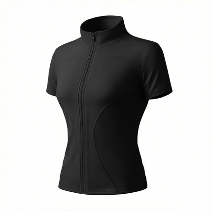 High Elastic Yoga Short-sleeved Jacket with Vertical Collar Zipper Tight Running Jacket Quick-drying Naked Fitness Short-sleeved Women's Summer