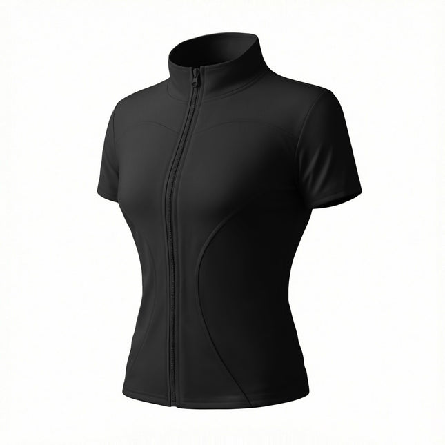 High Elastic Yoga Short-sleeved Jacket with Vertical Collar Zipper Tight Running Jacket Quick-drying Naked Fitness Short-sleeved Women's Summer