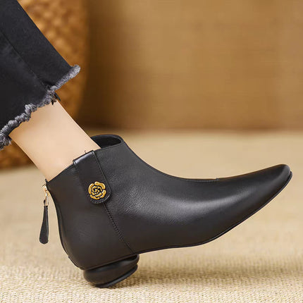 Pointed Toe Ankle Boots Women's Fashion Short Boots Autumn and Winter New Simple and Versatile French Soft Leather Back Zipper Short Boots