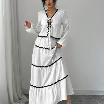 High-Quality Ready Stock 2025 Autumn Loose Slimming Floor-Length Dress Elegant Long-Sleeve Dress