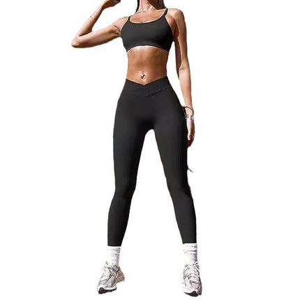 European and American Amazon 2023 yoga leggings ribbed high waist cross sports workout leggings casual trousers