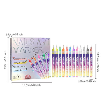 12pcs/Set Nail Art Graffiti Pen Nail Painting Strong Color Adhesion Precise Lines Quick-Dry DIY Waterproof Beauty Manicure Tools