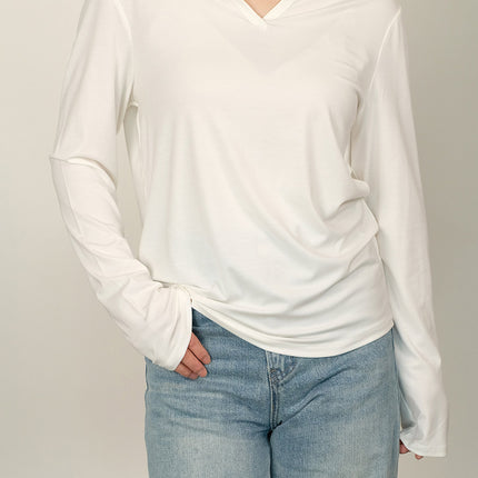 25 Spring First Choice Elegant Basic Small V Neck Long-Sleeved Slimming Look Bottoming Shirt Top Silk Basic Skin Nourishing Clothing