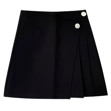 Asymmetrical Pleated High-Waisted Hip-Lifting Skirt, New Summer Style, Hip-Covering and Slimming Look Black Versatile A-Line Skirt