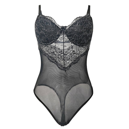 New V-Neck Sexy Lace Trim Mesh See-Through Waist-Cinching Backless Fashionable Hot-Selling Shapewear Inner Wear Bodysuit