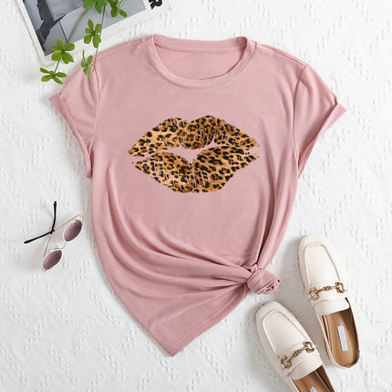 2025 Export Women's Independent Station Tem Clothing Cross-Border E-Commerce Ebay Amazon Lip Print Polyester T-Shirt