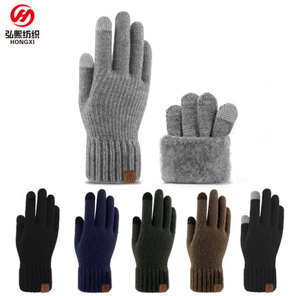 Winter Gloves Wool Cold-proof Warm Gloves Knitted Men's fleece-lined Outdoor Windproof Cycling Driving Touch Screen Gloves