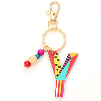 New Holiday Style Color Wooden Beads 26 Letter Keychain Key Chain Bag Hanging Accessories Cross-border Amazon