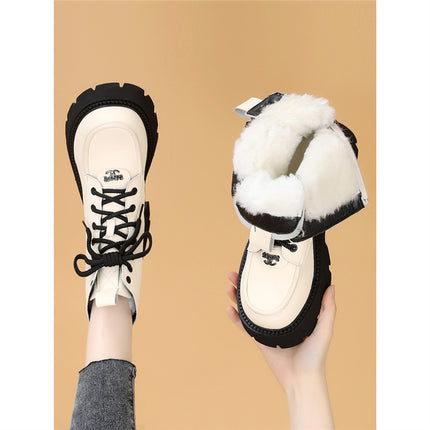 Wool Cold Resistant Snow Boots Women's 2024 Winter New White fleece-lined Thickened Waterproof Cotton Shoes Thick Bottom Slim Look Ankle Boots