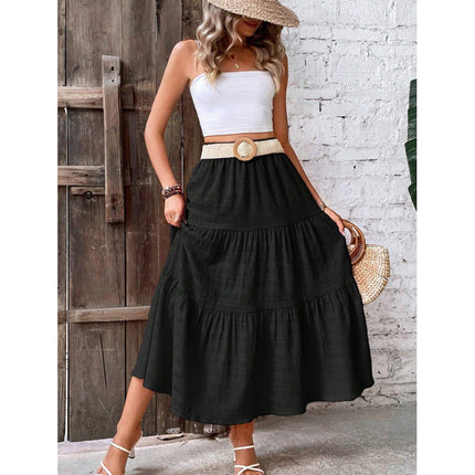 Real shot in stock foreign trade cross-border AliExpress shrimp skin independent station Europe and the United States solid color spring style elastic waist skirt