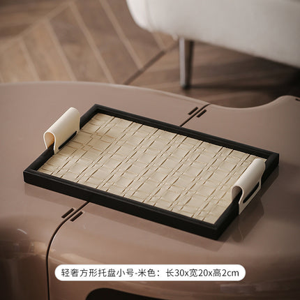 Light luxury jewelry hallway storage plate mid-ancient high-grade black leather aromatherapy tray French jewelry decoration sample