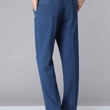 Middle-aged and elderly men's jeans summer thin father's pants elastic waist old men's casual pants loose middle-aged men's pants