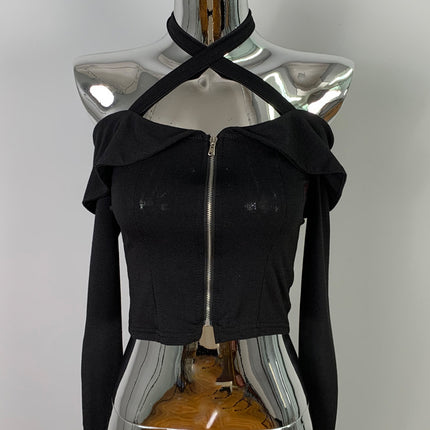 New Product from Dongdaemun, South Korea, Pure Korean Girl~Pure Desire Low-Cut Strappy Off-Shoulder Halterneck Cardigan