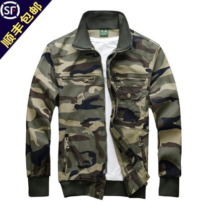 Work clothes suit men's camouflage work clothes elastic work clothes spring and autumn training clothes casual wear-resistant autumn and winter fan work clothes