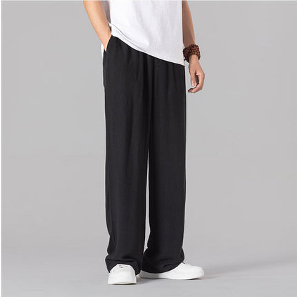 Cotton and linen pants men's summer thin loose linen casual pants outer wear mop floor plus size straight leg pants wholesale