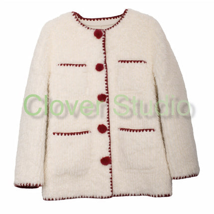 New Year Christmas War Gown Chanel Style Fur Ball Button Lamb Fur One-piece Fur Coat Women's Autumn and Winter