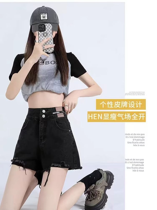 Pants A- line Pants Jeans Women's 2024 Summer New Hot Girl Design Sense Drawstring Hot Pants Super Shorts
